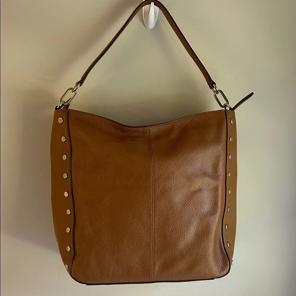 DKNY Carmel Brown Leather Studded Shoulder Bag